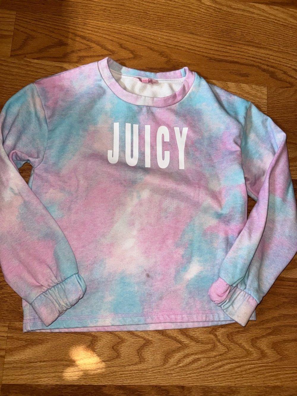 Juicy Couture Pastel Pink & Blue Tie-Dye Crewneck Sweatshirt girls large 12/14